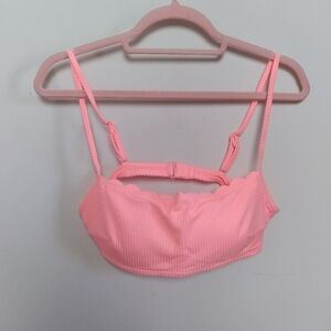 Aerie Coral Textured Scalloped Edge Spaghetti Strap Bandeau Bikini Top Medium